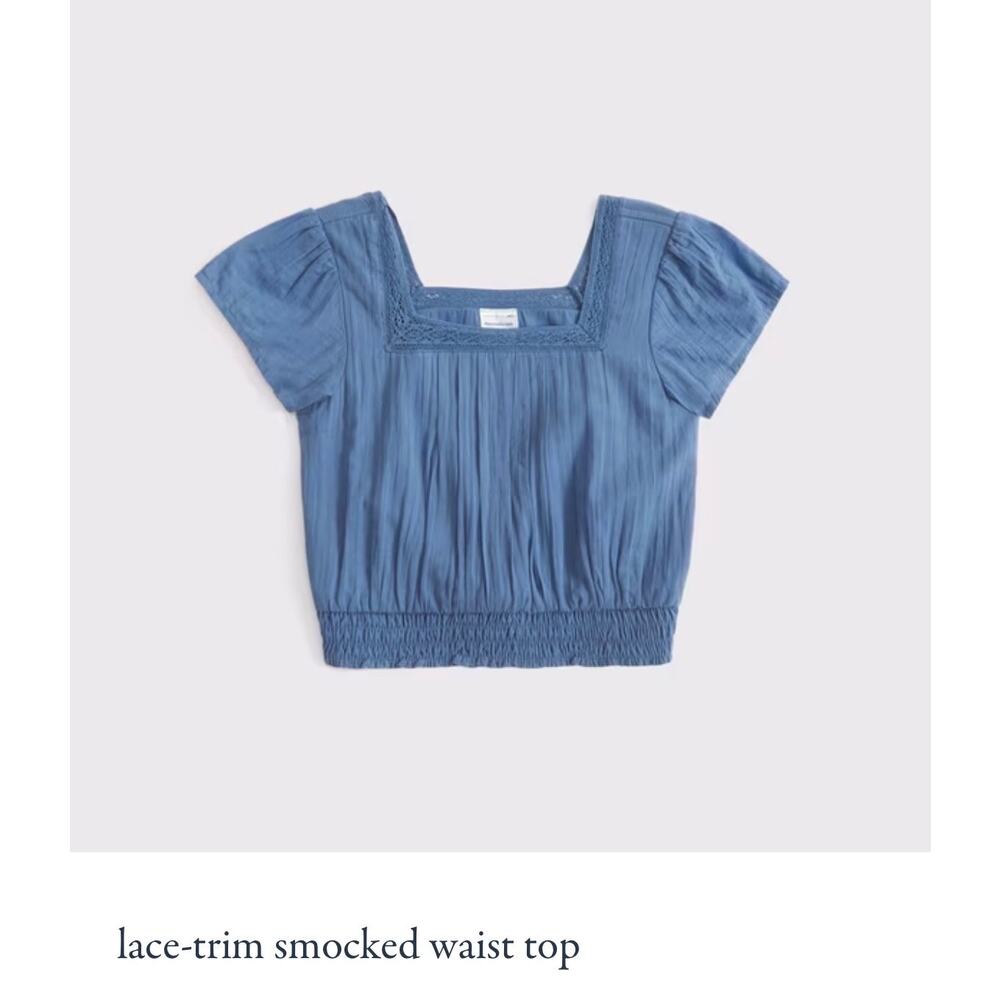 NWT Abercrombie Kids |Sz 13/14 Lace-trim smocked waist top |blue (Juniors 1-3)